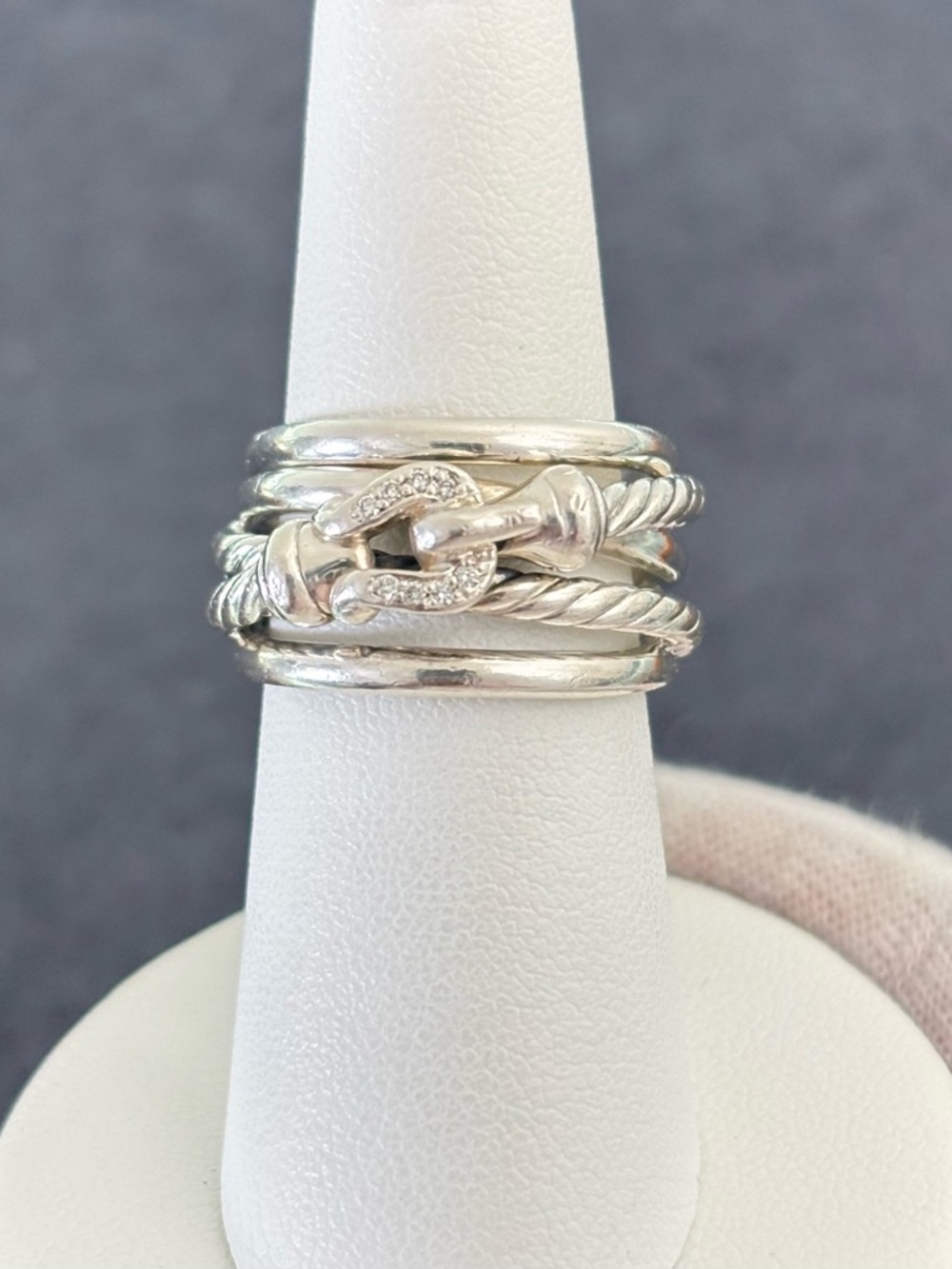 David Yurman Crossover Buckle Cable Ring with Diamonds 6.5